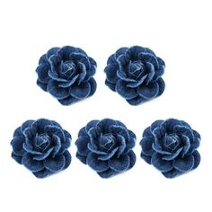 six blue flowers are arranged in the shape of four petals