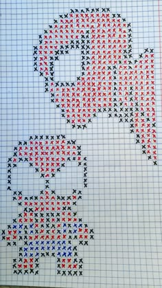 a cross stitch pattern with red, white and blue dots in the shape of letters