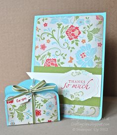 two greeting cards, one with a gift box and the other with a thank you card