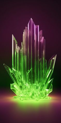 a green and purple crystal object sitting on top of a table