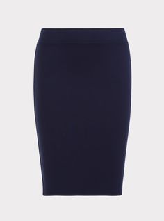 A thick ponte knit skirt stretches and smoothes while maintaining its shape. Ponte fabric. Thick elasticized waist. Banded trim. Vented back. Pencil skirt silhouette. CONTENT + CARE: Rayon/nylon/spandex. Wash cold; line dry. Imported plus size skirt. SIZE + FIT: Model is 5'9”, size 1. Size 2 measures 25. 75” from waist to hem. The best plus size women's midi studio luxe ponte pencil skirt skirts in blue made of studioponte. These dressy clothes and work-wear, office-wear, career-wear, and busine Stretch Elastane Mini Skirt With Lining, Stretch Elastane Lined Mini Skirt, Fitted Midi Pencil Skirt With Elastic Waistband, Classic Stretch Midi Skirt, Short Stretch Elastane Skirt, Stretch Mini Skirt For Work, Classic Fitted Pencil Skirt, Stretch Elastane Short Skirt, Classic Fitted Elastane Pencil Skirt