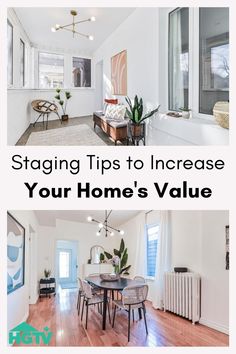 two pictures with the words staging tips to increase your home's value