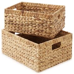 two woven baskets sitting on top of each other