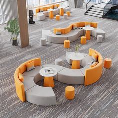 Creative Curved Circular Lounge Sofa Coffee Table Set – Anzhap Curved Seating Interior, Circular Furniture Design, Circular Interior Design, Modular Seating Design, Waiting Lounge Design, Office Lounge Interior, Atrium Seating, Modern Waiting Room, Reception Area Chairs