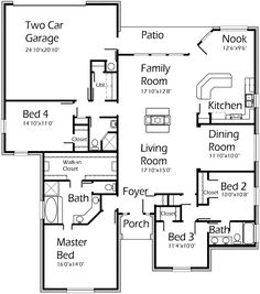 the floor plan for a two story house with three bedroom and an attached living area