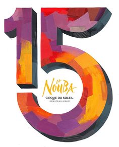 the number fifteen is made up of multicolored paper and has an abstract design