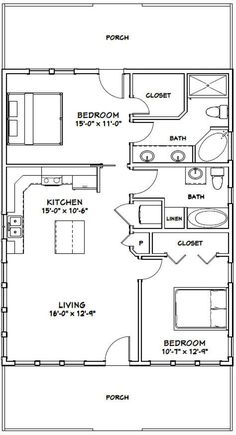 the floor plan for a two bedroom apartment with an attached bathroom and living room area