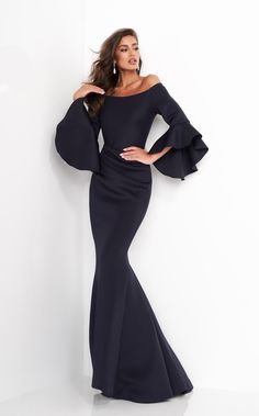 Long Long Sleeves Boat Neck Natural Waist Column Slit New Evening Dresses Mother of the Bride Dresses Holiday Dresses Pageant Dresses Wedding Dresses Korean, Long Sleeve Mermaid Dress, Bride Gown, Evening Dresses With Sleeves, Unique Prom Dresses, Dress Inspo, Mermaid Evening Dresses, Prom Dresses With Sleeves, Bell Sleeve Dress