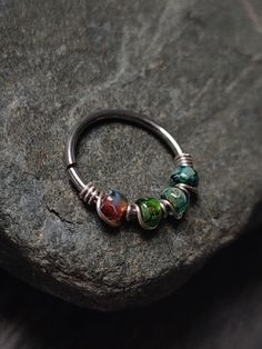 Beaded Nose Ring, 925 Sterling Silver or 316 Surgical Steel Helix or Septum Piercing with Natural Tones Glass Beads Moss Jewelry, Septum Piercing, Nose Rings, Argentium Silver, Sterling Silver Hoops, Silver Pieces, Natural Tones, Copper Jewelry, Helix