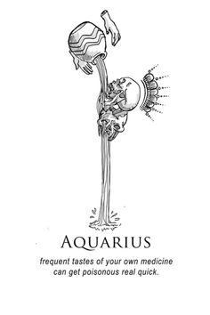 the zodiac sign for aquarius is depicted in this black and white drawing, with an image of a flower on it