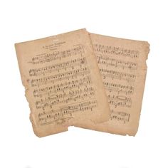 two old sheet music sheets with musical notations on them, isolated against a white background