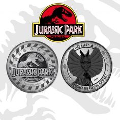 two different types of dinosaurs and the words jurasic park on them are shown