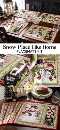 the snow place like home placemats kit is on display in front of a dining room table