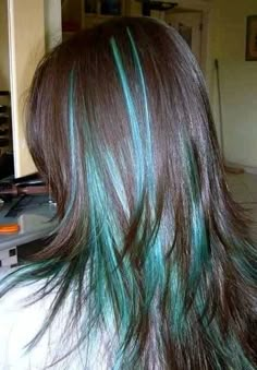 Ombre Teal Blue: Ombre hair coloring in teal and blue with little bits of turquoise. Description from pinterest.com. I searched for this on bing.com/images Teal Hair Dye On Brown Hair, Black Turquoise Hair, Turquoise Hair Peekaboo, Dark Blue And Teal Hair, Light Blue Streaks In Black Hair, Blue With Blonde Highlights, Aquamarine Highlights Brown Hair, Electric Blue Highlights In Black Hair