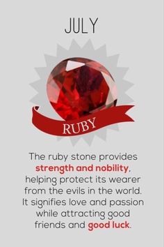 Ruby Tattoo, Birthstone Chart, Month Meaning, Birth Stones Chart, Birthday Stone, Evil World, Ruby Birthstone, July Birthday