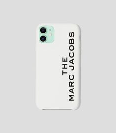 a white iphone case with the words marc cacacobos printed in black on it