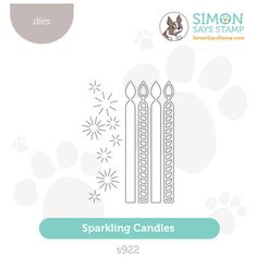 two sparkling candles are shown in front of a white background with the words sparkle on it