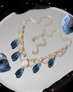 "Welcome to visit my Jewelry store: https://www.etsy.com/shop/Jeansdreamjewelry Custom order accepted now. Feel free to ask me to see if it is possible. I would love to meet your requirements. Made to order. Every item will come in a jewelry box for safety during travel and gift giving. This necklace is handmade with all natural high quality and well selected gemstones. They are lightweight and comfortable to wear. All materials used are nickel free, friendly to sensitive skin. 🌷MEASUREMENTS Ch Light Blue And Gold Jewelry, Blue And Gold Jewelry, Magical Necklace, Unique Romantic Gifts, Light Blue Necklace, Shell Charm Necklace, Ethereal Jewelry, Whimsical Necklace, Pearl Rose