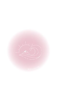 a pink circle with a small white bird on it's side and the sun in the background