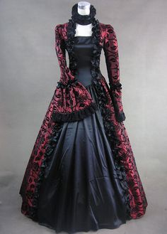 Victorian Gothic Gown. Love the red & black Gothic Ball Gown, Georgian Dress, Black And Red Dress, Gothic Victorian Dresses, Gothic Gowns, Masquerade Ball Gowns, Old Dress, Steampunk Dress