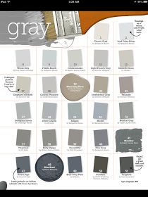 the gray paint color chart is shown with different shades and colors for each part of the painting