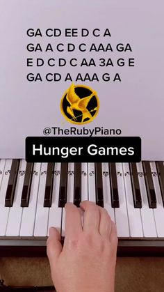 someone playing the piano with their finger on it's keyboard and text that reads hungry games