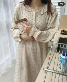 Korean Sleepwear, Kawaii Cherry, Dress Autumn, Cute Pajamas, Elegant Casual, Sleep Dress, Round Neck Dresses, Cherry Print