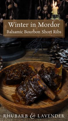 Feast like an Orc in Mordor with tender slow braised short ribs. Succulent beef short ribs are braised with balsamic vinegar and a strong bourbon then topped with a homemade horseradish sauce. Perfect comfort food for a Lord of the Rings themed dinner or just a cozy night in! Balsamic Bourbon Short Ribs, Beef Short Rib Appetizer, Christmas Ribs Recipe, Bourbon Braised Short Ribs, Bourbon Short Ribs Recipe, Christmas Short Ribs, Solstice Food Winter, Lord Of The Rings Meals, Recipes With Beer In Them