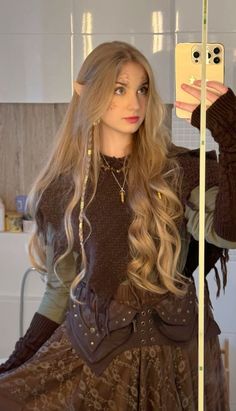 elf cosplay Elf Inspired Hairstyles, Elf Winter Outfit, Elf Makeup Costume, Elf Larp Costume, Cute Elf Cosplay, Legolas Costume Female, Half Up Half Down Elf Hair, Elf Hair Tutorial, Short Elf Hairstyles