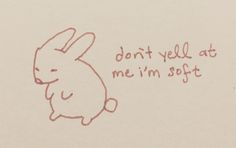 a drawing of a bunny saying don't tell at me i'm soft