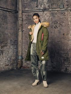 ELYSE GEN II PARKA W (SEASONAL) SALE Alpha Industries DARK GREEN XS Long Parka Jacket, Long Parka, End Of Season Sale, Fur Hood, Parka Jacket, Red Ribbon, Upper Body, Flap Pocket, Cold Weather