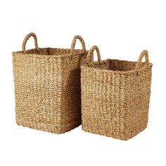 two large baskets with handles on each side