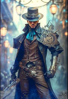 Steam Punk Art Character, Steampunk Inventor Outfit, Steampunk Man Art, Steam Punk Art Drawings, Steampunk Fashion Art, Steam Punk Outfits, Steam Punk Character Design, Steampunk Art Characters, Steampunk Character Art