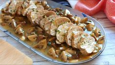 chicken with mushrooms and gravy on a plate