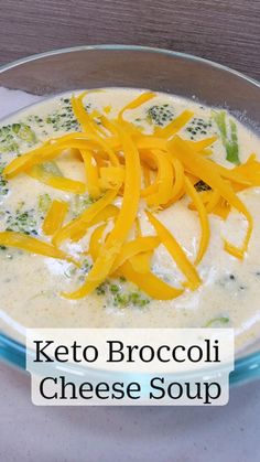 broccoli cheese soup in a glass bowl