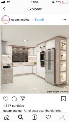 an instagram page with a photo of a kitchen in white and grey colors, including the words instagram