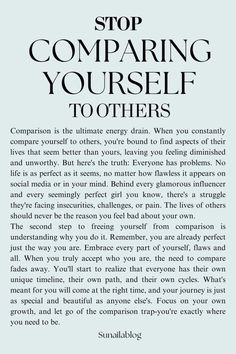 an advertisement with the words stop comparing yourself to others