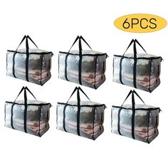 six bags with handles and straps are shown in front of a yellow sign that says 6 pcs