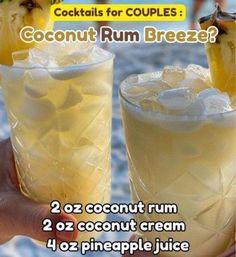 two cocktails with coconut rum and pineapple juice