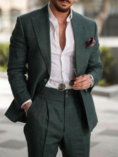 Groom Suit Trends, Alternative Groom Attire, Suit For Men Wedding, Olive Green Suit, Formal Attire For Men, Bow Tie Suit, Grey Suit Men