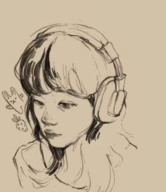 a drawing of a girl with headphones on