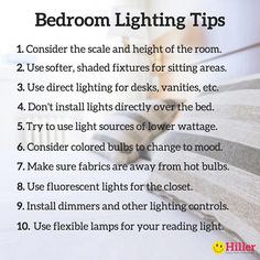 the bed room lighting tips list is shown in this graphic above it's description