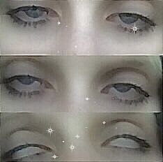 four pictures of the same woman's eyes with stars on their lids and lashes