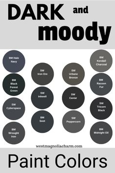 dark and moody paint colors with the words,'dark and moody '