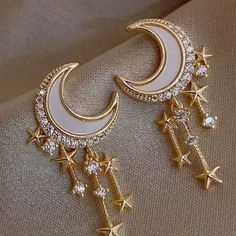 Star Moon Earrings Moon Shaped Earrings For Party, Moon Shaped Party Earrings For Pierced Ears, Gold Moon Shaped Earrings For Party, Gold Moon-shaped Earrings For Party, Gold Moon-shaped Party Earrings, Star And Moon Earrings, Star Dangle Earrings, Edgy Jewelry, Witchy Jewelry