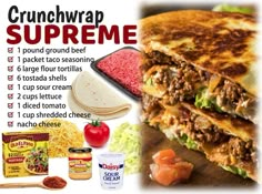 an advertisement for crunchwrap supreme is shown in this image