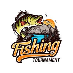 a fish jumping out of the water with mountains in the background and fishing tournament logo