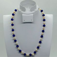 7-8mm Real White Freshwater Pearls And 8mm Lapis Lazuli Beads Necklace. Measures 18” Inches. New Condition And Comes In A Velvet Dust Pouch. Bundle & Save: Bundle 2 Or More Items For A Private Discount Next Day Shipping On All Orders 5 Star Rated Poshmark Ambassador Blue Lapis Lazuli Beaded Gemstone Necklaces, Lapis Lazuli Gemstone Beads Pearl Necklace, Sapphire Lapis Lazuli Beaded Necklace, Traditional Lapis Lazuli Beaded Necklace, Beaded Wedding Jewelry, Blue Faceted Lapis Lazuli Beaded Necklaces, Jewelry Sets Handmade, Wire Jewelry Patterns, Seashell Pendants