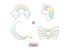 two unicorns with hearts, stars and rainbows on them are drawn in the shape of an x