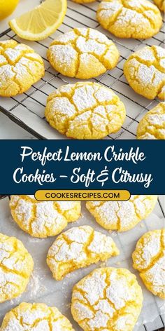 Soft and Chewy Lemon Crinkle Cookies Recipe Baking Hack, Lemon Desserts Easy, Cool Whip Cookies, Crinkle Cookies Recipe, Lemon Crinkle Cookies, Cookie Crisp, Raw Cookie Dough, Cookies Soft, Pantry Ingredients